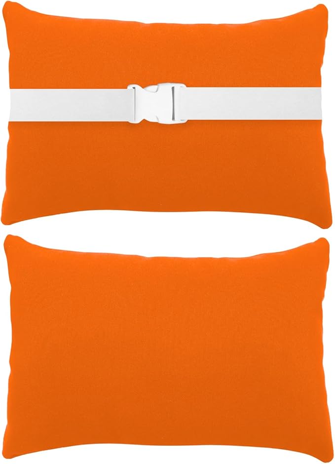 Chaise Lounge Head Resting Pillows, Waterproof Outdoor Pillows | 2 Pack Head Support Pillow with Adjustable Elastic Stripe for Garden Furniture Decorative, Orange