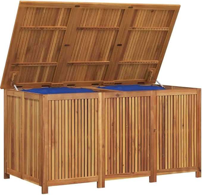 Large Outdoor Storage Box 59.1"x31.5"x29.5" Solid Acacia Wood Deck Box for Patio Furniture Cushions, Toys & Garden Tools, PE Liner, Durable Weatherproof Design for Indoor Outdoor Use