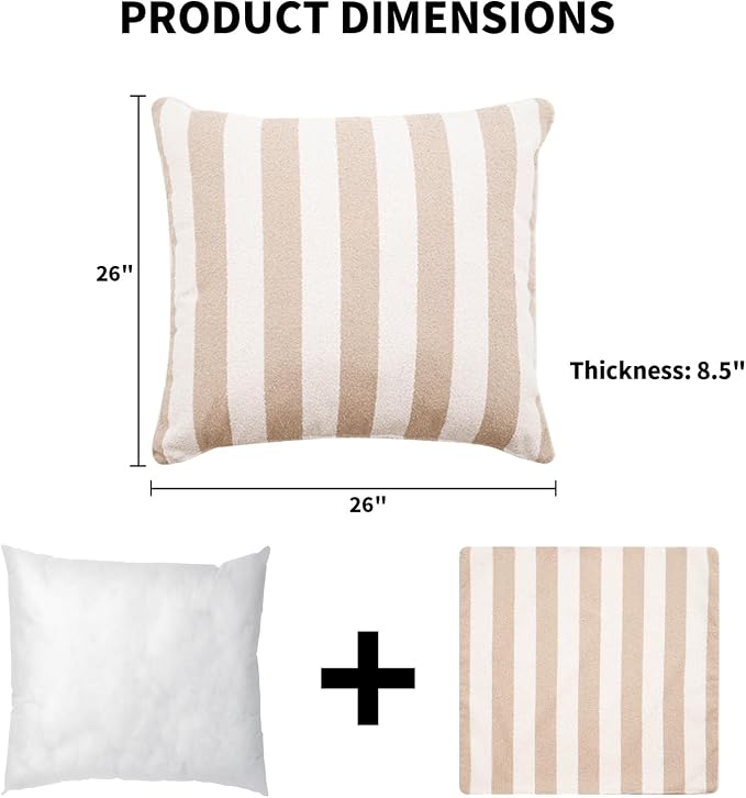 2 Pack Outdoor Throw Pillows 26" Patio Sofa Pillow,Khaki Stripe | Water-Resistant Outdoor Cushions,Decorative Pillows with Insert for Patio Garden Porch,Khaki Stripe