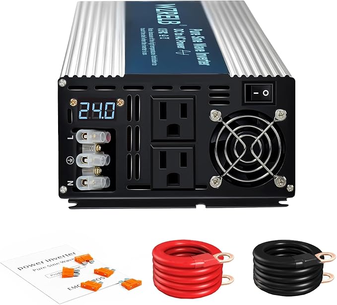 WZRELB 3000W Pure Sine Wave Inverter 12V DC to 110V 120V AC Power Converter with LED Display, Hardwire Terminal,Off-Grid Portable Power Inverter with Dual AC Outlets for Home, RV, Truck, Camping