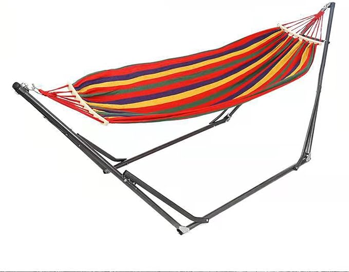 Double Hammock with Space Saving Steel Stand and Carrying Case, Outdoor Patio Two Person Hammock, Outside Garden Yard Outdoor Red