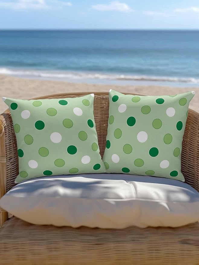 Waterproof Outdoor Pillow 1 Pack Green Polka Dots Decorative Throw Pillows Cover & Insert 18x18 Inch Pillowcase Funny Circles Spots Square Pillows for Couch Sofa Bed Patio Furniture Indoor Outdoor