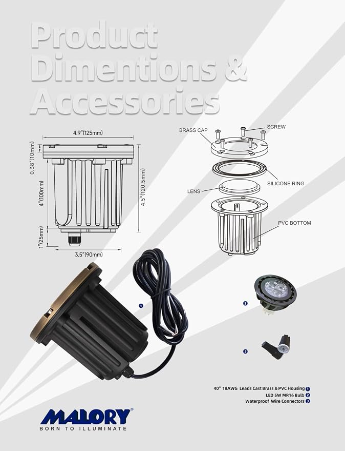 MALORY Brass Top Cover Landscape Well Lights, (φ126 mm) 12V Low Voltage Outdoor In Ground Lights,Landscape Lighting for Pathway, Driveway and Garden 4-Pack with MR16 Bulb (Flat Top)