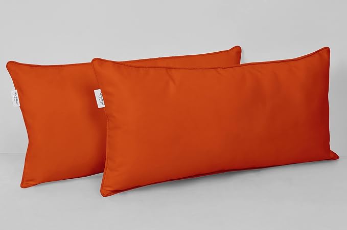 Indoor/Outdoor Polyester Fabric Lumbar Pillow Cover, All-Weather Waterproof Rectangular Cushion Case for Patio Furniture, 12 x 18 Set of 2 -Orange