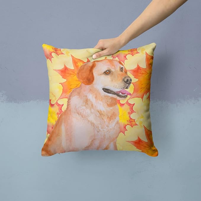 Caroline's Treasures BB9975PW1414 Labrador Retriever Fall Fabric Decorative Pillow, Yellow Machine Washable, Indoor Outdoor Decorative Pillow for Couch, Bed or Patio, 14Hx14W