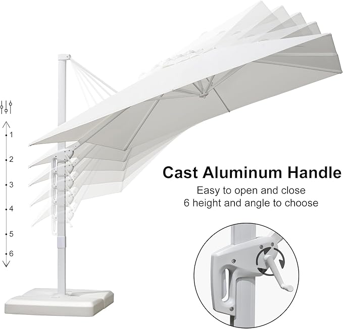 PURPLE LEAF 9 FT Patio Umbrella Outdoor White Cantilever Umbrella Aluminum Square Outdoor Offset Umbrella Hanging Windproof with 360° Rotation for Garden Deck Pool, White
