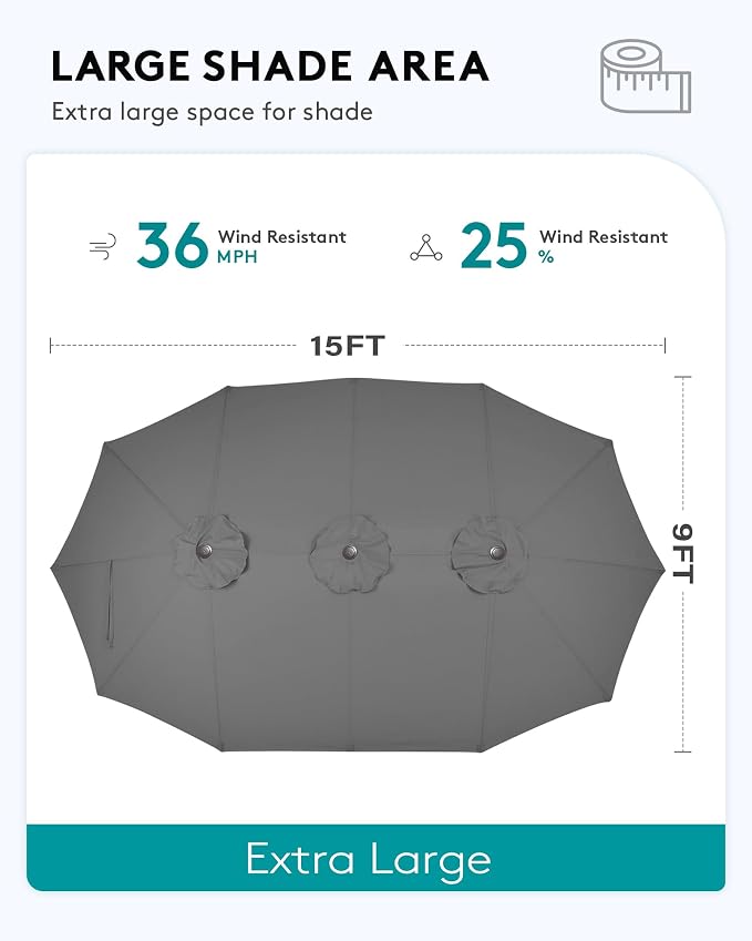 SERWALL 8-Pc HDPE Dining Set, 1 Table, 1 Umbrella & 6 Chairs, Coffee | Patio Dining Set with Umbrella, 67"Rectangular Table & 6 Chairs & 15FT Umbrella, All Weather Dining Furniture