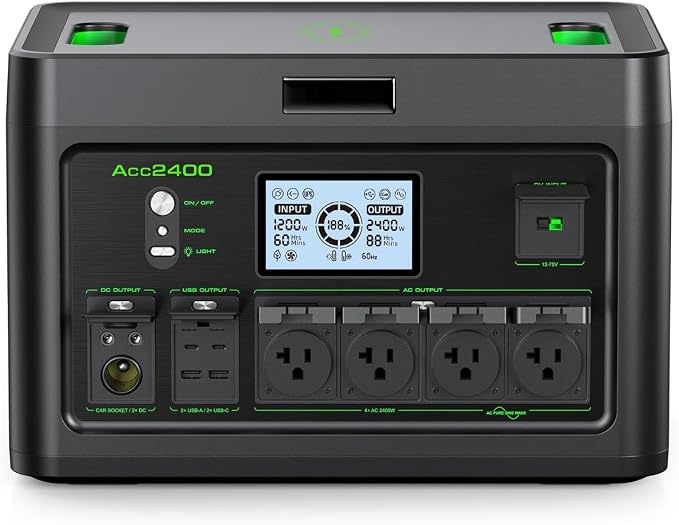 2400W Solar Generator Portable Power Station, LiFePO4 1843.2Wh Home Battery Backup, Total 12 Outlets(2400W AC Outlets), Type-C PD100W, 2Hours Quick Charge, RV Trip,Camping,Home Emergency