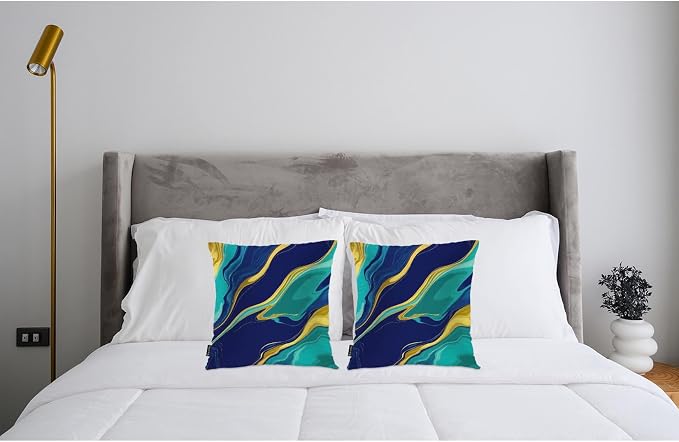 Swono Home Decorative Throw Pillow Covers Marble Pattern, Abstract Swirl Marble Stone Set of 2 Pillow Case Cushion Cover for Sofa Couch Bed Farmhouse Pillows Covers Decor 18x18 Inch, Blue Gold