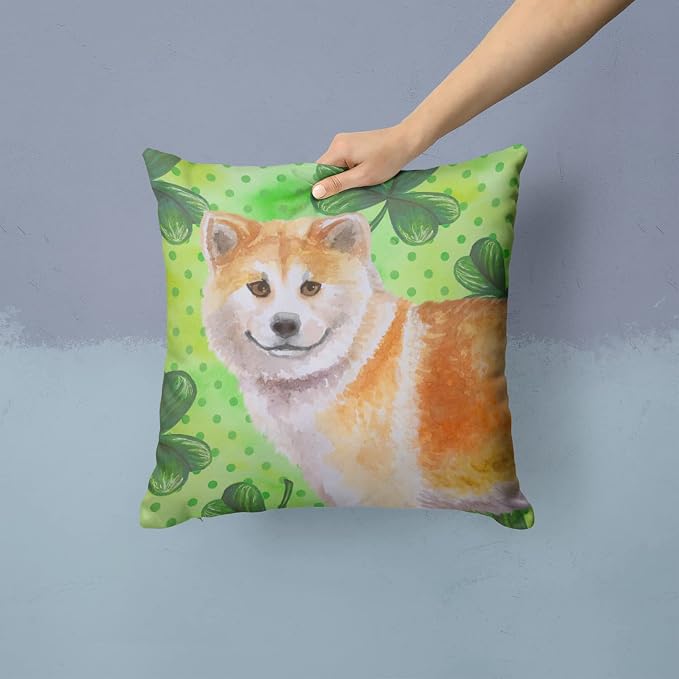 Caroline's Treasures BB9852PW1414 Shiba Inu St Patrick's Fabric Decorative Pillow, Green Machine Washable, Indoor Outdoor Decorative Pillow for Couch, Bed or Patio, 14Hx14W