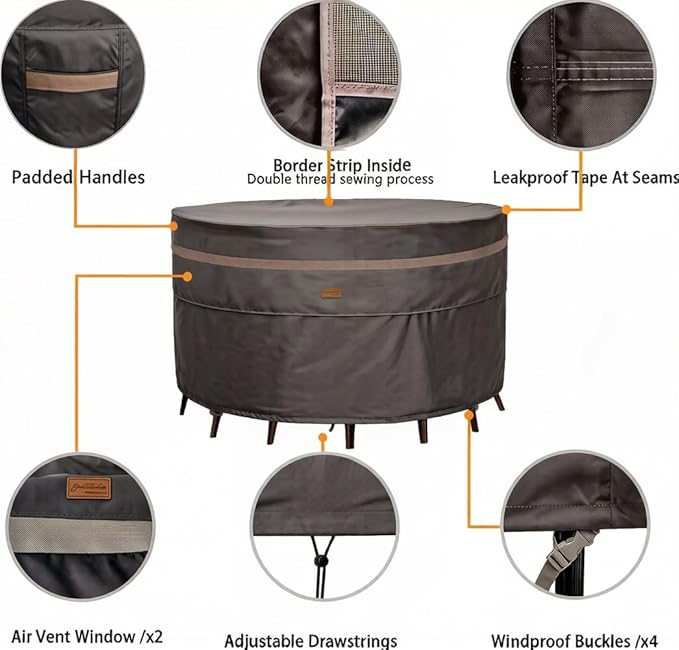 Heavy Duty Waterproof Patio Furniture Covers UV Resistant Round Outdoor Table Chair Covers Small Round 48"Diax28"H Dark Grey