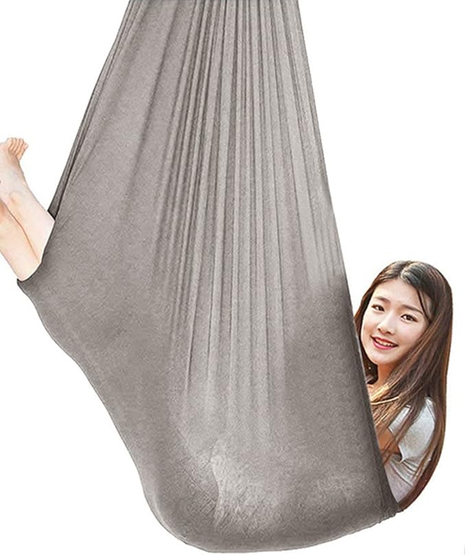 360° Rotating Elastic Aerial Yoga Hammock Outdoor Indoor Swings Aerial Yoga Sensory Therapy Cuddle Swing Soft Elastic Parcel Steady Seat Swing (Color : Grey, Size : 100x280cm)