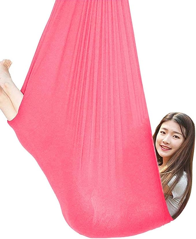 360° Rotating Elastic Aerial Yoga Hammock Outdoor Indoor Swings Aerial Yoga Sensory Therapy Cuddle Swing Soft Elastic Parcel Steady Seat Swing (Color : Pink, Size : 100x280cm)