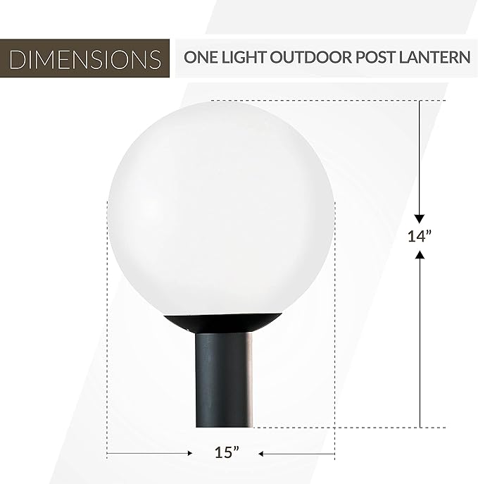 Generation Lighting Outdoor Globe 1-Light Post Lantern in White Plastic | Wet-Rated Polycarbonate Lantern with Acrylic Diffuser, White Lanterns, Coach Lights, or Patio Lamp for Walkway Decor