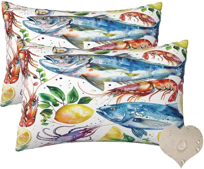 Outdoor Pillows Waterproof Set of 2 Outdoor Pillow Covers 16x24 Inch, Lemon Throw Pillows Fish Pillow Covers, Summer Garden Decorative Pillows Outdoor Pillows for Patio Furniture Car Home Decor -hs242