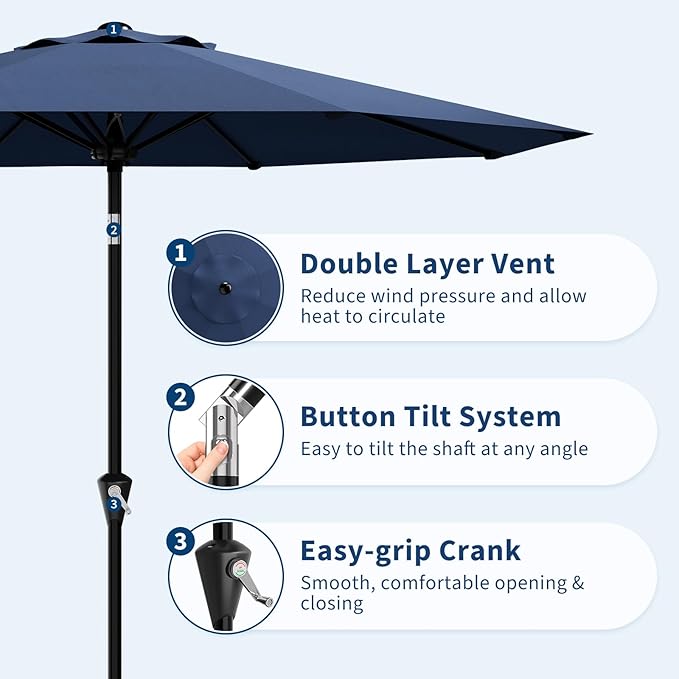 IDEALHOUSE 10FT Outdoor Patio Umbrella, UV Resistant Outdoor Table Parasol, Push Button Tilt & Crank Lift, 8 Fiberglass Ribs, Heavy Duty Canopy, Large Sunshade for Deck Yard Pool Cafe