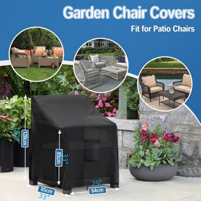GARPROVM Patio Chair Cover 2 Pack, Outdoor Stack Chairs Covers Waterproof Garden Chair Covers, 420D Oxford Fabric Furniture Covers for Lounge Chairs Armchairs, 25.2" W x 33.46" D x 47.24" H