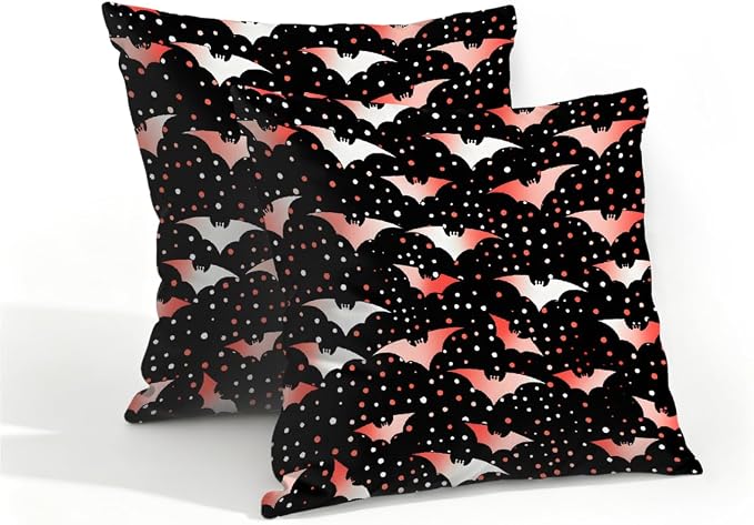 16x16 Inch Outdoor Pillow Covers Set of 2 Waterproof Throw Pillow Covers Decorative Couch Cushion Covers Polka Dot Bat Square Pillowcases Protectors for Patio Garden Sofa