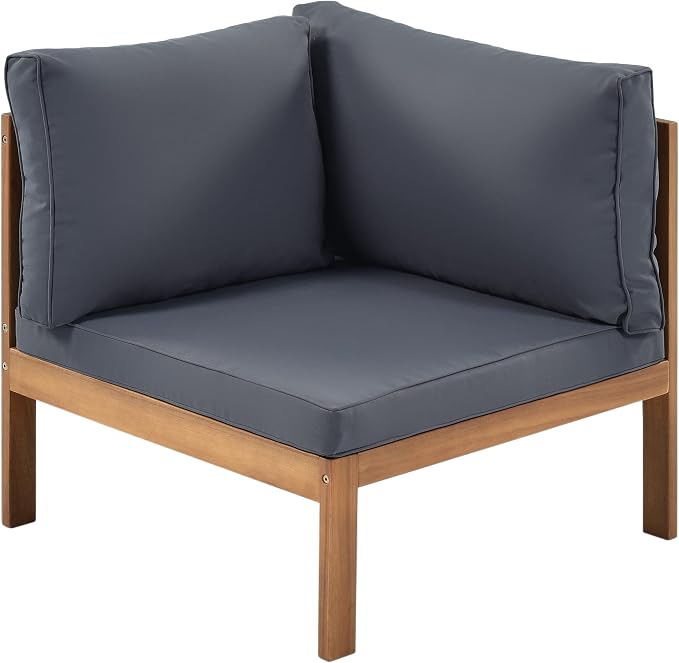 Outdoor Patio Conversation Furniture Set, Acacia Wood Sectional Sofa Set with Coffee Table, 4 Piece Outdoor Sofa Set with Two-person Sofa and Corner Sofa for Backyard (Natural log+Gray Cushions)