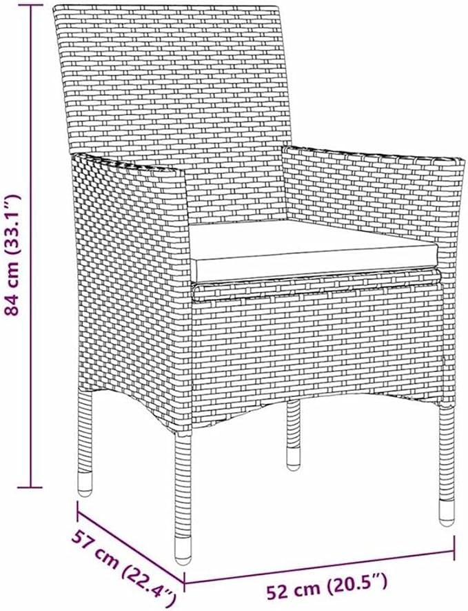 Afuera Living 5-Piece Poly Rattan Patio Dining Set, Black Finish, Weather-Resistant Cushions, Powder-Coated Steel Frame, Tempered Glass Table, Seating for 4, Modern Style Outdoor Furniture for Garden