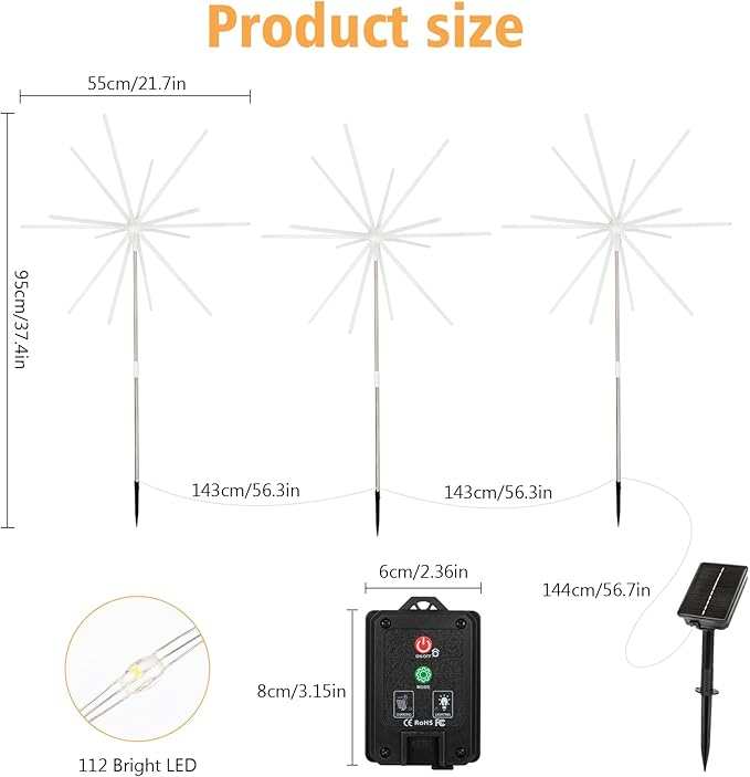 CCILAND Solar Firework Lights Outdoor, 3 Pack 336 LEDs Solar Starburst Garden Lights with Timer 8 Modes, Waterproof Decorative Lights for Yard Patio Walkway Pathway Party Wedding (Warm White)