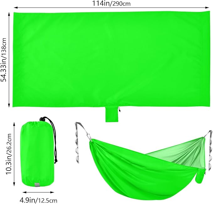 Neon Green Solid Color Camping Hammock, Portable Lightweight Single Hammock with Tree Straps and Aluminum Carabiners, 114" x 54" Travel Hammock for Hiking Backpacking Beach