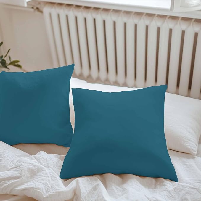 Vandarllin Outdoor Throw Pillows Covers 20x20 inch Set of 2 Waterproof Dark Teal Decorative Zippered Cushion Covers for Patio Furniture, Solid Green Color Lumbar Pillowcases