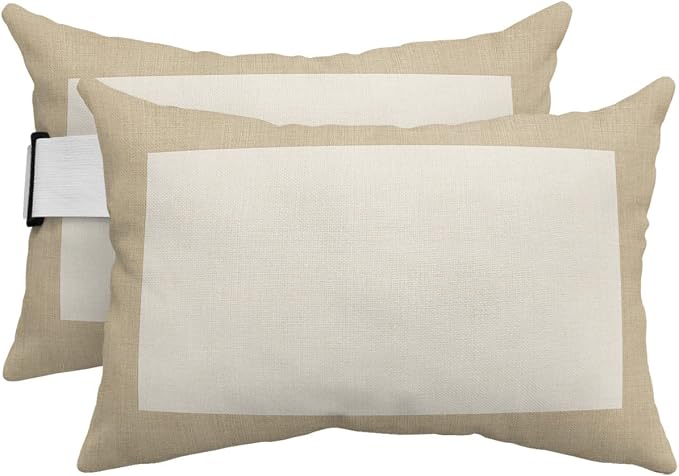 Outdoor Pillows Covers with Inserts Country Vintage Linen Texture Waterproof Recliner Pillow with Adjustable Strap Throw Pillows for Patio Furniture Pool Lounge Chair, 11x16 inch, 2PCS