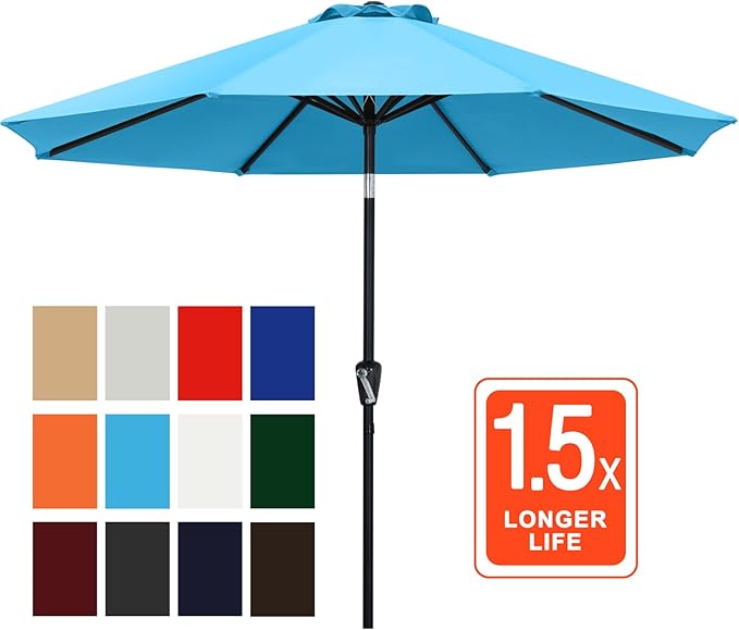 ABCCANOPY 10FT Patio Umbrella, Outdoor Windproof Table Umbrella with Push Button Tilt and Crank for Garden, Lawn, Deck & Backyard (Turquoise)