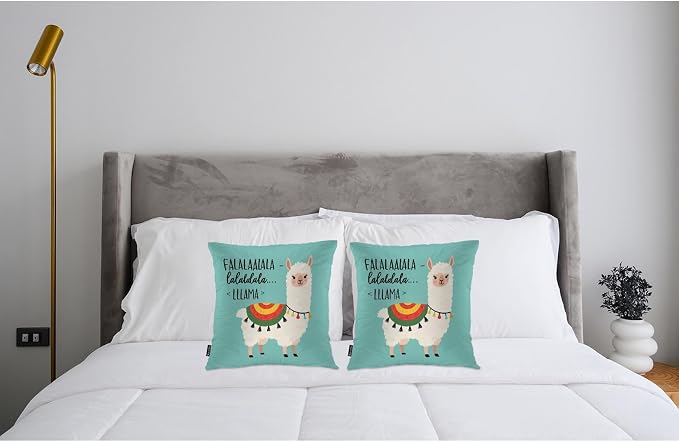 Swono Llama Cozy Pillowcases, Funny Alpaca Llama Falala Decorative Throw Pillow Covers, Outdoor, Office, Sofa, Car, Picnic, 18" x 18", 2 Pack