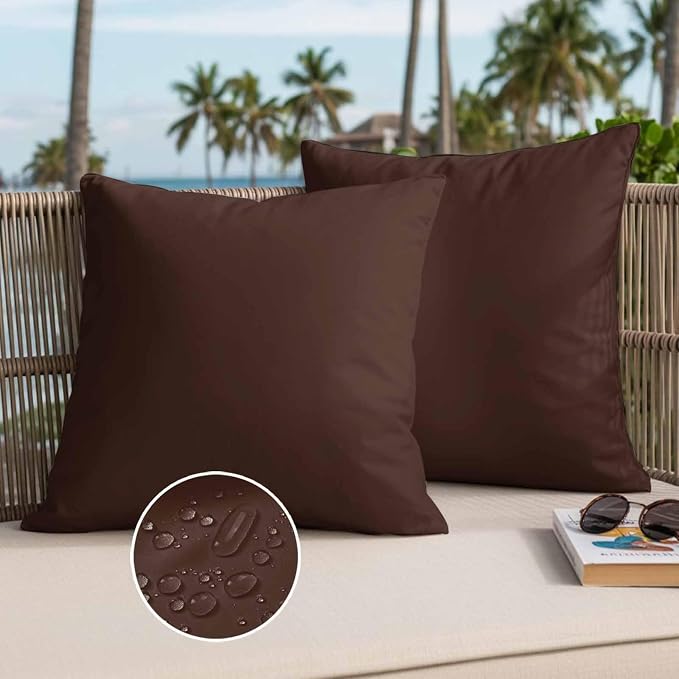 Throw Pillow Covers 20x20 Inch Set of 2, Brown Pure Color Waterproof Outdoor Pillow Covers, Aesthetics Contemporary Luxury Decorative Cushion Pillowcases for Couch, Sofa, Bed, Garden, Patio