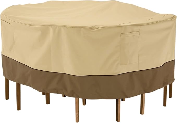 Classic Accessories Veranda Water-Resistant 70 Inch Round Patio Table & Chair Set Cover, Outdoor Table Cover