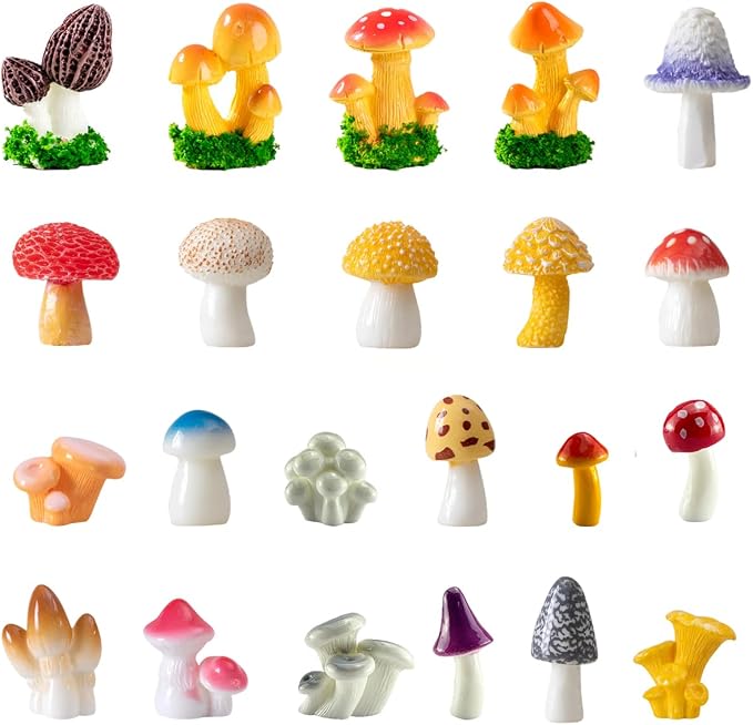 JKanruh 22 Pcs Miniature Resin Mushroom,Fairy Garden Mushrooms for Outdoor Home Décor,Cake Decoration,DIY Crafts,Landscape Plant Pots Accessories …