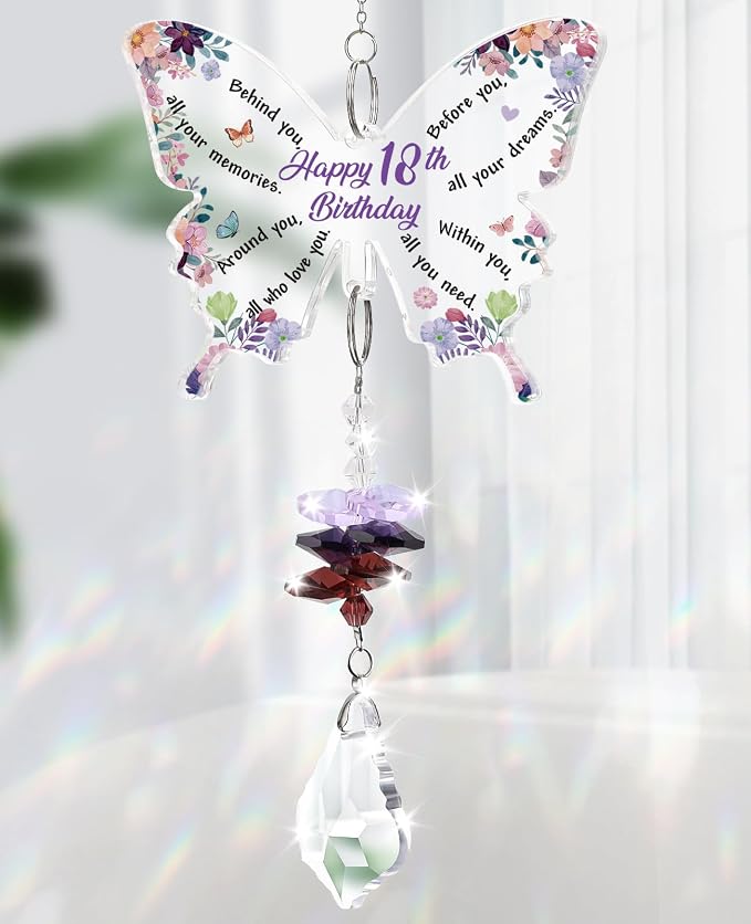 Funnli 18th Birthday Gifts for Girls Her, 18 Year Old Crystal Suncatcher | 18th Birthday Decorations for Girls, 18 Year Old Bday Gift for Friends Sister Daughter Window Hangings Home Decoration
