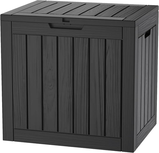 Outdoor Storage Box, 35 Gallon Waterproof Deck Box, Quick Snap-Lock Resin Cabinet for Seat Pillows, Patio Blankets, Lockable End Table Beverage Stand, Apartment Deck, Black