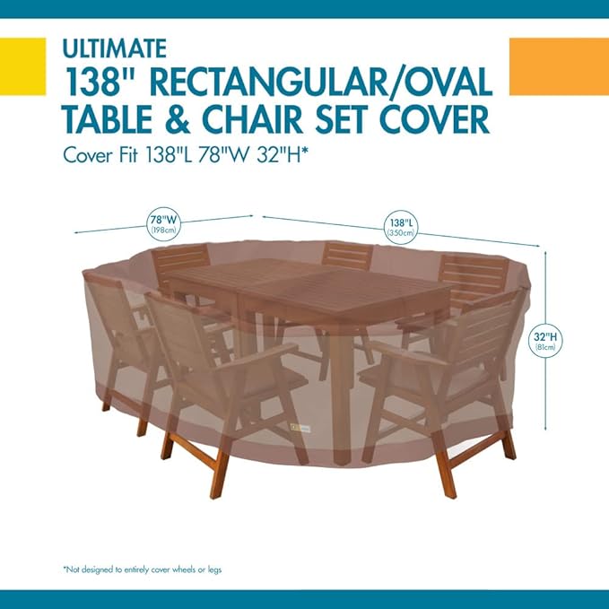 DUCKCOVERS® Ultimate Waterproof Outdoor Table with Chairs Cover, 140"L x 80"W x 32"H