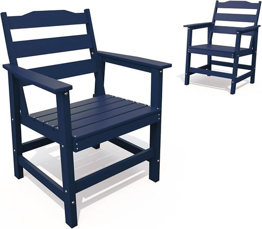 THOEOE Outdoor Dining Chair Set of 2, Patio Dining Chairs with Arms, All-Weather HDPE Outdoor Chairs for Garden, Poolside, Deck, Navy Blue