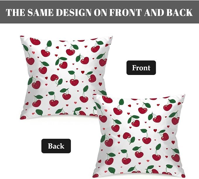 22x22 Inch Outdoor Pillow Covers Set of 2 Waterproof Throw Pillow Covers Decorative Couch Cushion Covers Cherry Leaf Fruit Square Pillowcases Protectors for Patio Garden Sofa