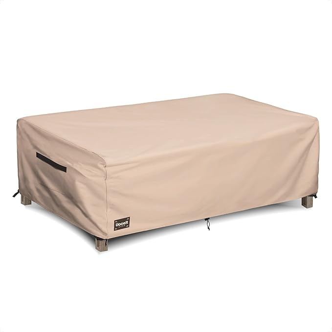 Patio Coffee Table Cover,48Wx28Dx16H Inches 100% Waterproof 600D Heavy Duty Outdoor Rectangular Side Table Cover,Light Brown Minimalist Style Outdoor Furniture Covers