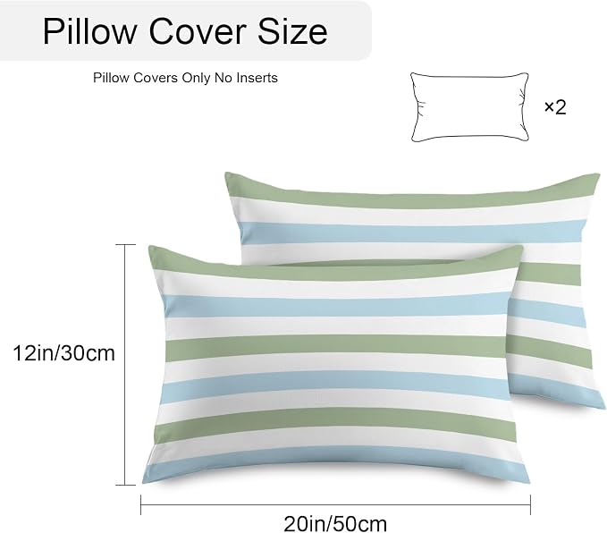 Sage Green Blue Striped Outdoor Pillow Covers 20x12 Inch Lumbar Pillow Covers Set of 2 Waterproof Decorative Throw Pillow Cases Farmhouse Sage Green Stripes Cushion Covers for Patio Furniture Garden