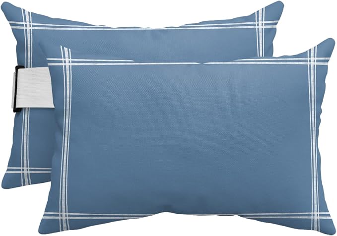 T&H XHome Outdoor Pillow for Chaise Lounge Chair, Solid Color RoyalBlue Waterproof Headrest Pillow Lumbar Pillows with Insert & Adjustable Elastic Strap for Beach, Poolside, Patio, Office (2 Pack)
