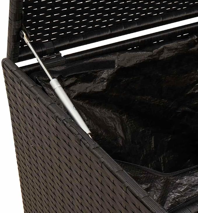 Outdoor Garden Storage Box with Wheels, 74.8 Gallon Deck Box for Patio Furniture Cushions, Tools, and Pool Accessories, Weather-Resistant PE Rattan Container, Black, 50 x 21.7 x 23.4 Inches