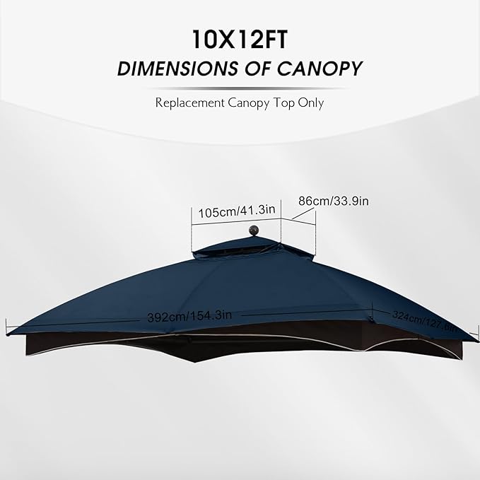 MASTERCANOPY Replacement Canopy Top for Lowe's Allen Roth 10x12 Gazebo #GF-12S004B-1 (Dark Blue,Polyester)