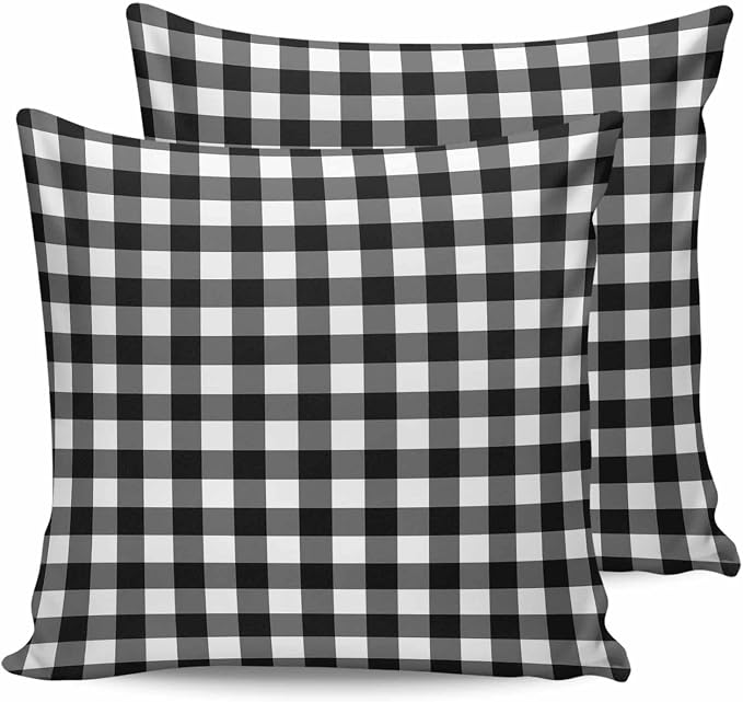 Outdoor Waterproof Throw Pillow Covers Set of 2 Black White Buffalo Plaid Pillowcases 18x18 Inches Pastoral Checked Decorative Pillows Cushion Case Patio Pillows for Couch Bed Chair Garden