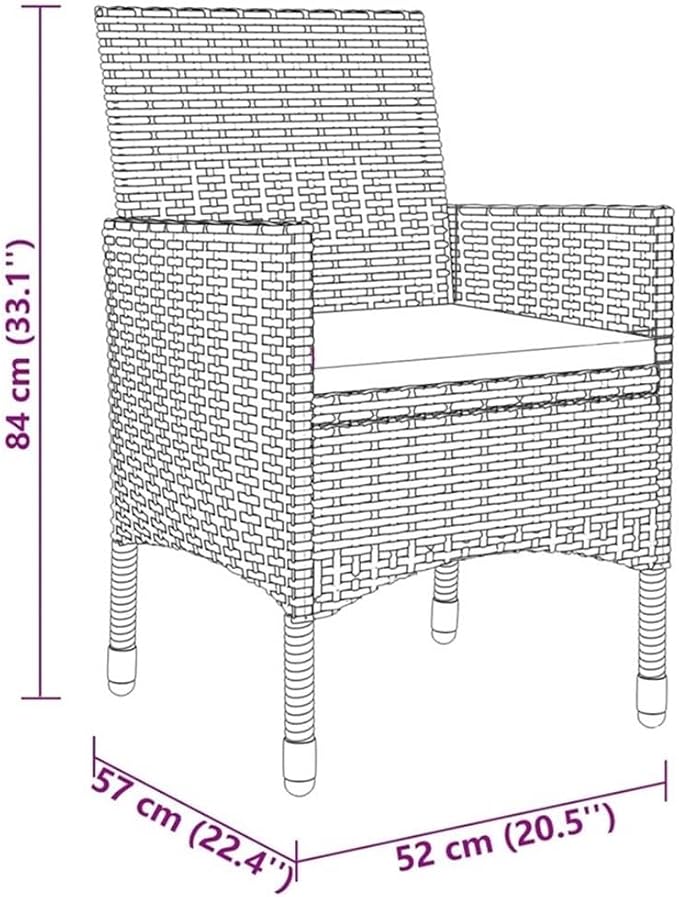 Afuera Living 3 Piece Garden Dining Set, Gray Poly Rattan, Tempered Glass Table, Cushioned Chairs, Compact and Durable Outdoor Patio Furniture for Small Gatherings