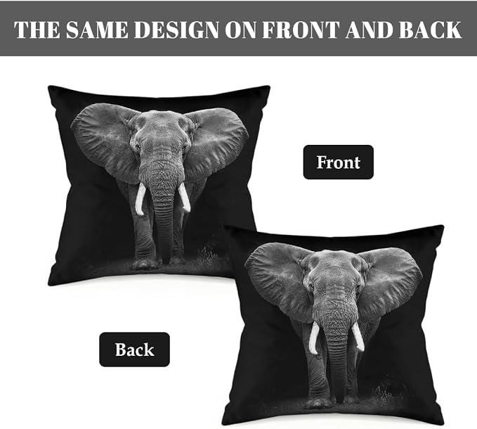 18x18 Inch Outdoor Pillow Covers Set of 2 Waterproof Throw Pillow Covers Decorative Couch Cushion Covers Black Elephant Square Pillowcases Protectors for Patio Garden Sofa