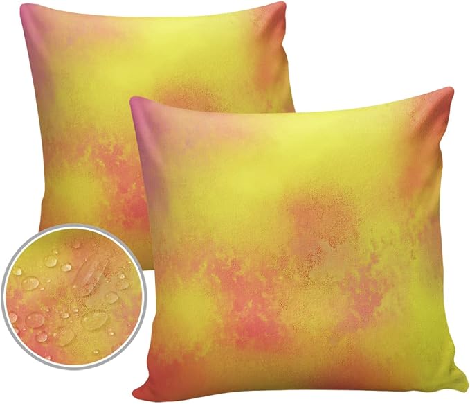 Fall Ombre Orange Yellow Outdoor Throw Pillow Covers 24x24 Inch, Waterproof Watercolor Autumn Decorative Cushion Pillow Cases, Polyester Pillowcase Set of 2 for Couch Patio Furniture