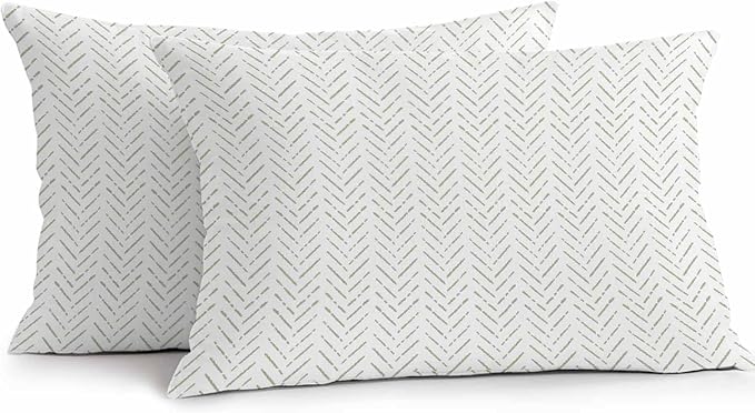 Vandarllin Outdoor Throw Pillows Covers 20x12 inch Set of 2 Waterproof Sage Green Stripes Decorative Zippered Cushion Covers for Patio Furniture, Modern Art Lines Lumbar Pillowcases