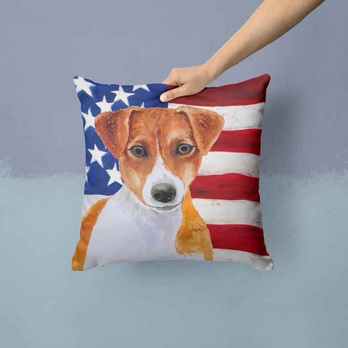 Caroline's Treasures BB9689PW1414 Jack Russell Terrier Patriotic Fabric Decorative Pillow Machine Washable, Indoor Outdoor Decorative Pillow for Couch, Bed or Patio, 14Hx14W
