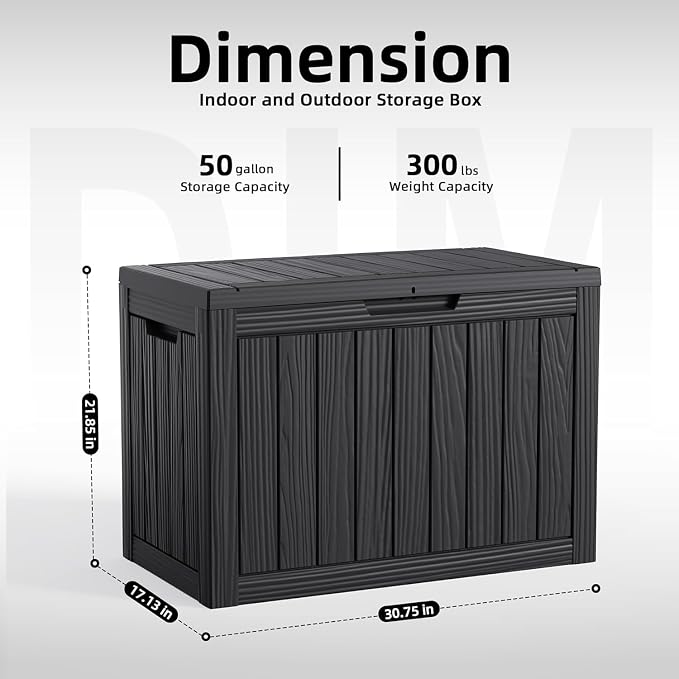 EasyUp 50 Gallon Outdoor Storage Box,Deck Boxe Outdoor for Garden Tools Equipment,Cushions and Patio Storage,Lockable&Waterproofand Resin,Easy to Install(Black)
